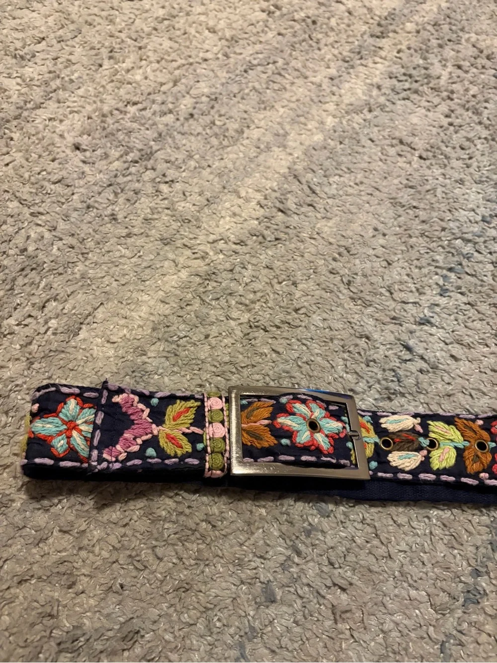 Vintage Boho Embroidered Cotton Belt Navy Blue Floral Folk Art Cottagecore 45